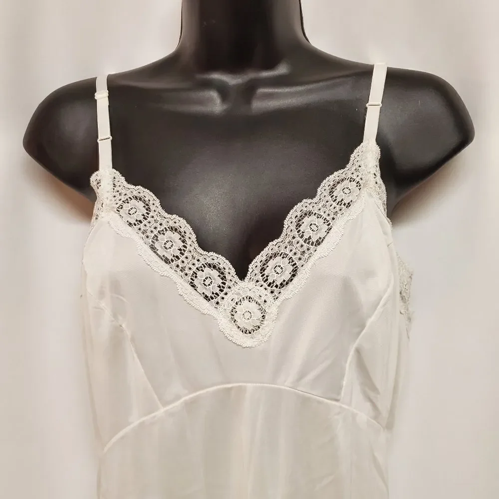 Vintage 60s Gaymode JC Penny's Nylon Slip Dress Nightgown White Lace Lingerie Sm - Picture 2 of 8
